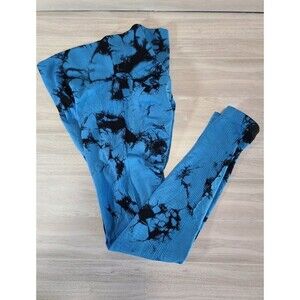 Blue Tie-Dye Ribbed Leggings Size L Stretch Nylon Athleisure Pants